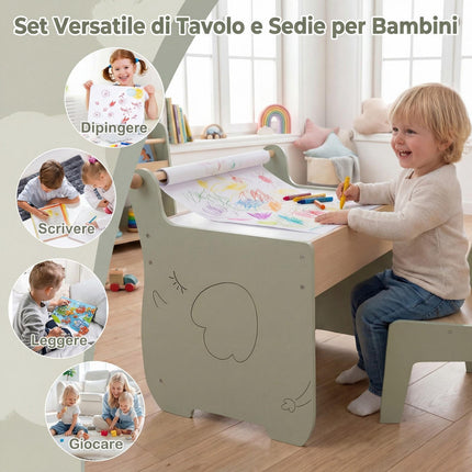 Kids Art Table and Chair Set, Reversible Board, Storage; Paper Roll
