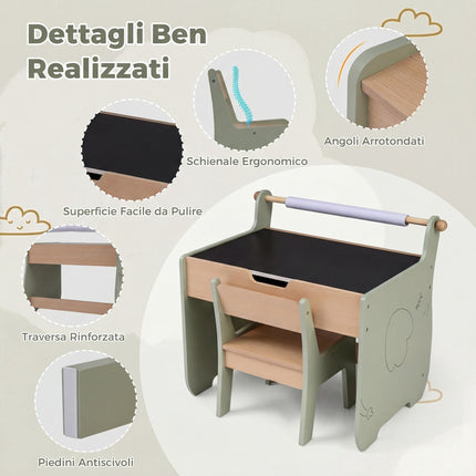 Kids Art Table and Chair Set, Reversible Board, Storage; Paper Roll