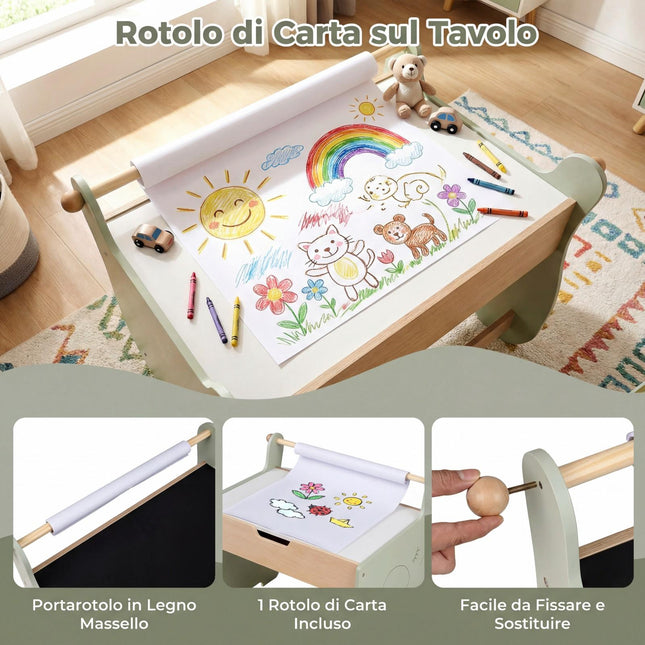 Kids Art Table and Chair Set, Reversible Board, Storage; Paper Roll