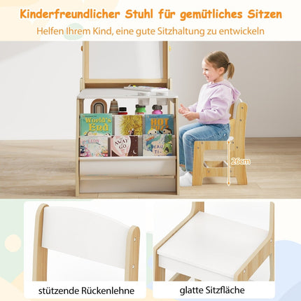 Kids Art Table and Chair Set with Easel, Whiteboard, Chalkboard