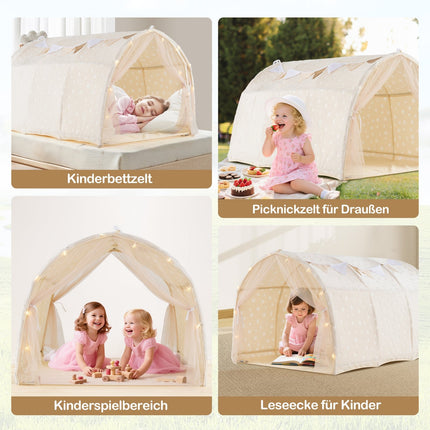 Kids Bed Tent with Glow Stars & Net Curtains