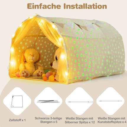 Kids Bed Tent with Glow Stars & Net Curtains