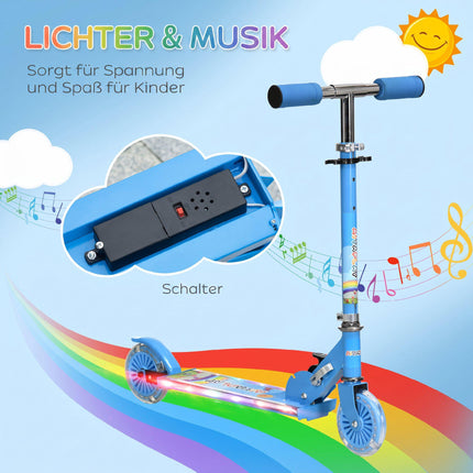 Kids' Blue Scooter with LED Wheels, Adjustable Handlebar