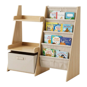 Kids' Bookcase with Fabric Pockets & Removable Box