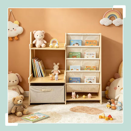 Kids' Bookcase with Fabric Pockets & Removable Box