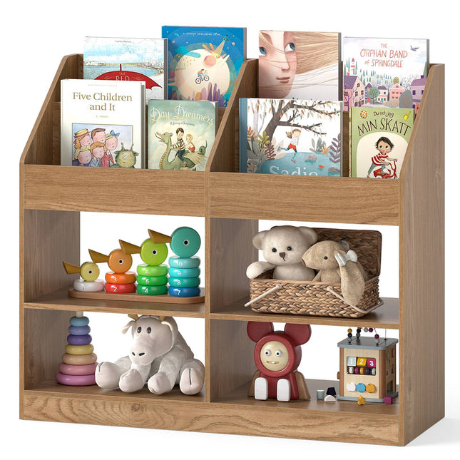 Kids Bookshelf, 3-Tier Display Rack, 4 Compartments