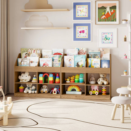 Kids Bookshelf, 3-Tier Display Rack, 4 Compartments