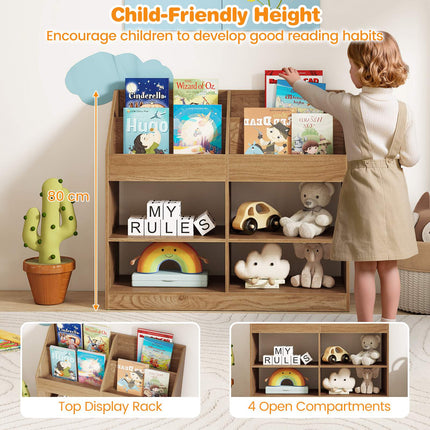 Kids Bookshelf, 3-Tier Display Rack, 4 Compartments