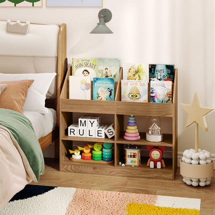 Kids Bookshelf, 3-Tier Display Rack, 4 Compartments