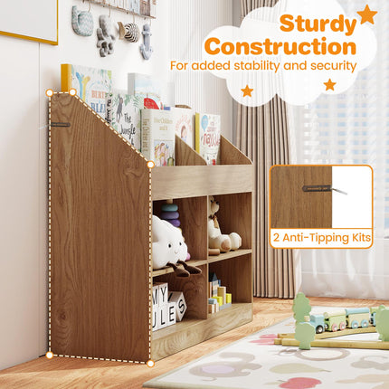 Kids Bookshelf, 3-Tier Display Rack, 4 Compartments