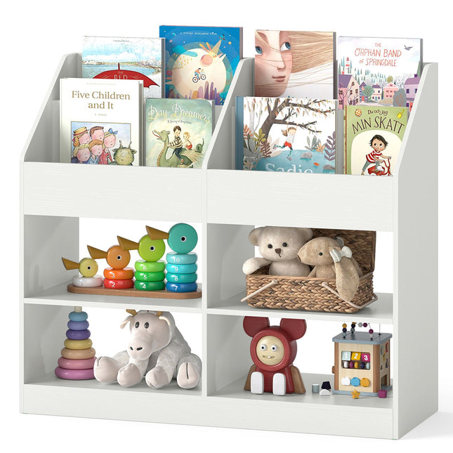 Kids Bookshelf, 3-Tier Display Rack, 4 Compartments, White