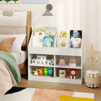 Kids Bookshelf, 3-Tier Display Rack, 4 Compartments, White