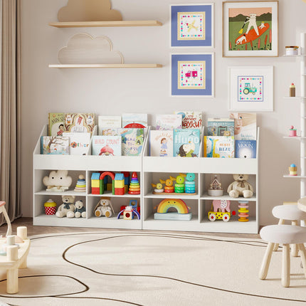 Kids Bookshelf, 3-Tier Display Rack, 4 Compartments, White