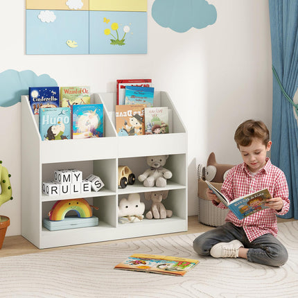 Kids Bookshelf, 3-Tier Display Rack, 4 Compartments, White