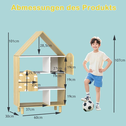 Kids Bookshelf with 2 Doors, Solid Wood Legs, 5 Shelves