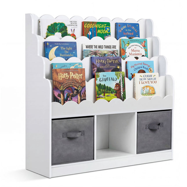 Kids Bookshelf with 2 Fabric Drawers and 4 Shelves