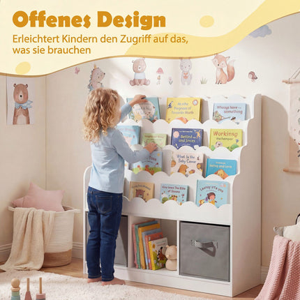 Kids Bookshelf with 2 Fabric Drawers and 4 Shelves
