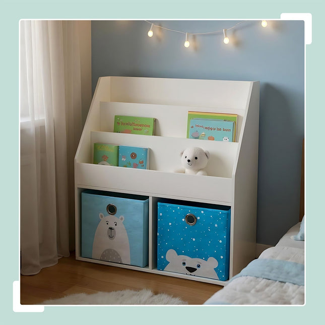Kids' Bookshelf with Fabric Boxes and Shelves