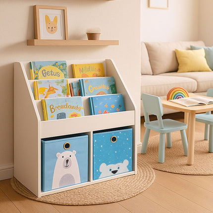 Kids' Bookshelf with Fabric Boxes and Shelves