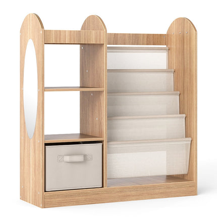 Kids Bookshelf with Mirror and Toy Storage Organizer
