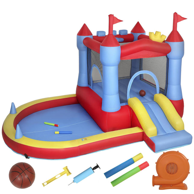 Kids Bounce House with Slide, Pool, Basketball, 350W Blower