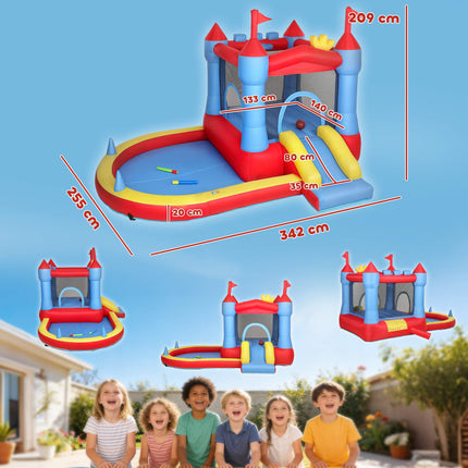 Kids Bounce House with Slide, Pool, Basketball, 350W Blower