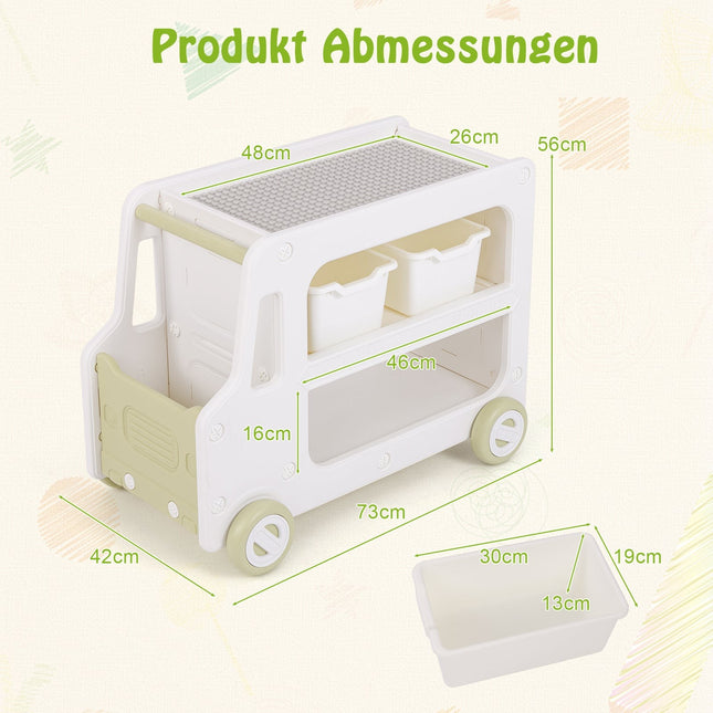 Kids Car-Shaped Storage Shelf with 2 Bins, White