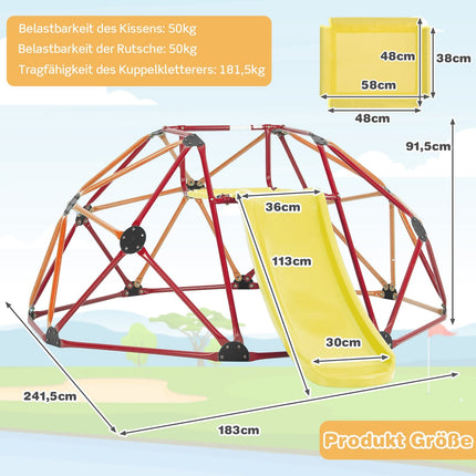 Kids Climbing Dome with Slide, 180kg Capacity, Orange/Red
