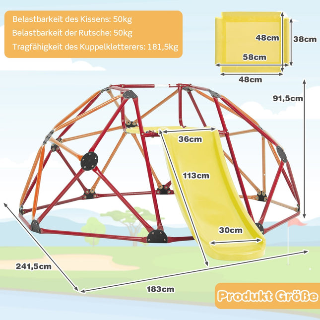 Kids Climbing Dome with Slide, 180kg Capacity, Orange/Red
