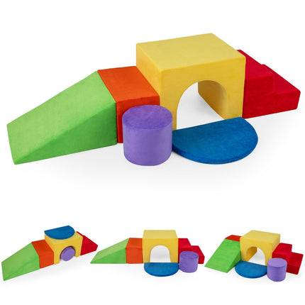 Kids Climbing Foam Blocks Set, 6-Piece, Slide, Velvet Cover, Red