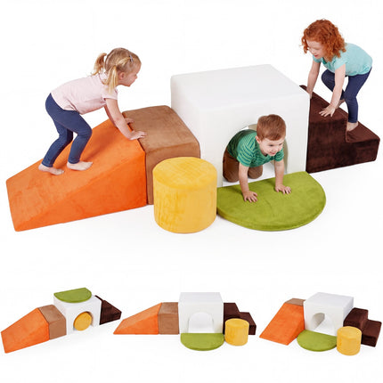 Kids Climbing Foam Blocks Set, 6-Piece With Slide, Velvet