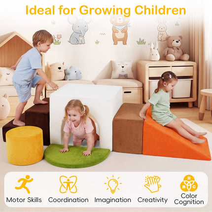 Kids Climbing Foam Blocks Set, 6-Piece With Slide, Velvet