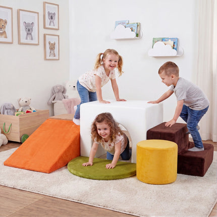 Kids Climbing Foam Blocks Set, 6-Piece With Slide, Velvet