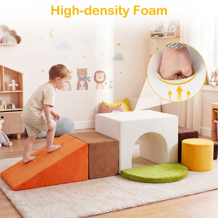 Kids Climbing Foam Blocks Set, 6-Piece With Slide, Velvet