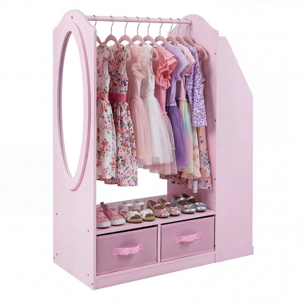 Kids Clothing Rack with Full-Length Mirror and Bookshelf, Pink, 108 cm