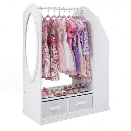 Kids Clothing Rack with Full-Length Mirror and Bookshelf, White, 108 cm