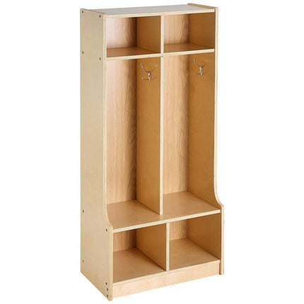 Kids Coat Locker, 2-Section Wooden Cubby, 4 Hooks 4 Cubbies