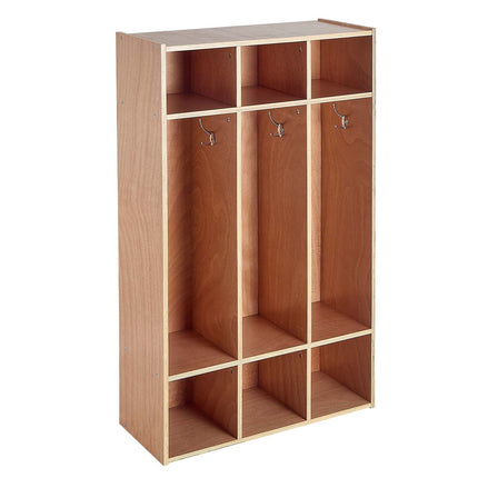 Kids Coat Locker, 3-Section Wood Cubby with 6 Hooks