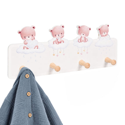 Kids' Coat Rack with 4 Hooks, 15 x 38 cm, MDF & Pine