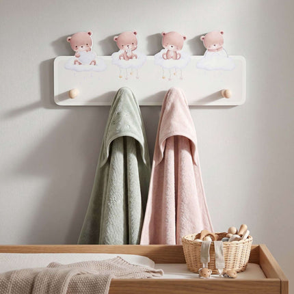 Kids' Coat Rack with 4 Hooks, 15 x 38 cm, MDF & Pine