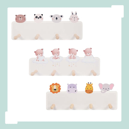 Kids' Coat Rack with 4 Hooks, 15 x 38 cm, MDF & Pine