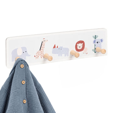 Kids' Coat Rack with 4 Hooks, MDF & Pine, 10x38 cm