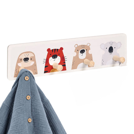 Kids' Coat Rack with 4 Hooks, MDF & Pine, 10x38 cm