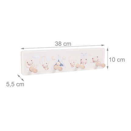 Kids' Coat Rack with 4 Hooks, MDF & Pine, 10x38 cm