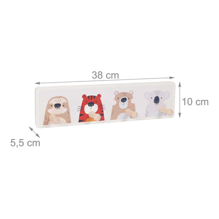 Kids' Coat Rack with 4 Hooks, MDF & Pine, 10x38 cm
