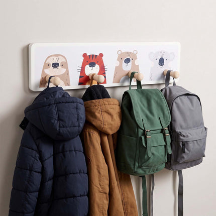 Kids' Coat Rack with 4 Hooks, MDF & Pine, 10x38 cm
