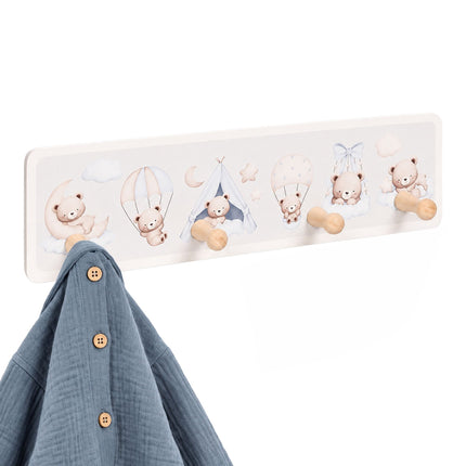 Kids' Coat Rack with 4 Hooks, MDF & Pine, 10x38 cm