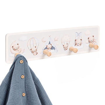 Kids' Coat Rack with 4 Hooks, MDF & Pine, 10x38 cm