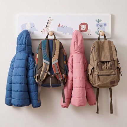 Kids' Coat Rack with 4 Hooks, MDF & Pine, 10x38 cm