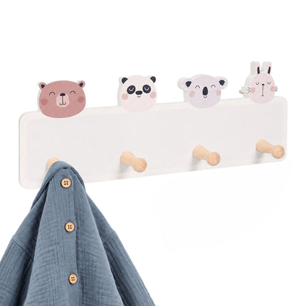 Kids' Coat Rack with 4 Hooks, MDF & Pine, 15x38 cm